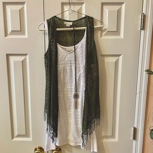 NWT Strap dress with vest cardigan and necklace